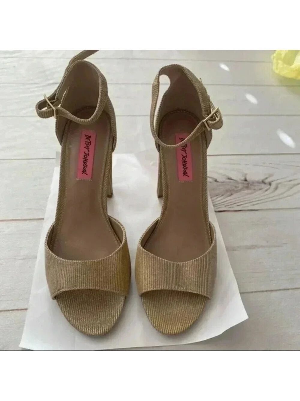 Betsey Johnson Jess Gold Sparkle Sandal Heels size 8.5 - Picture 5 of 13